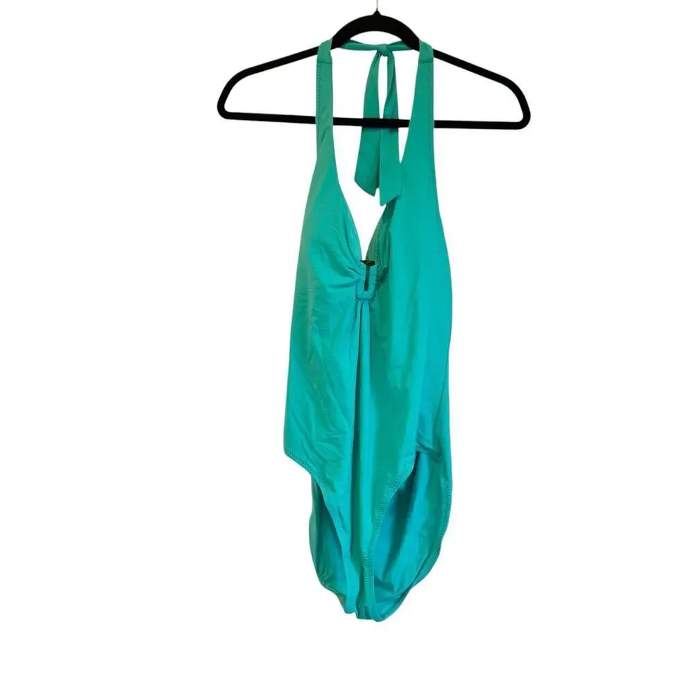 Helen Jon Women's Plunge Tortoise One-Piece Swimsuit Seafoam Aqua Size L NWT